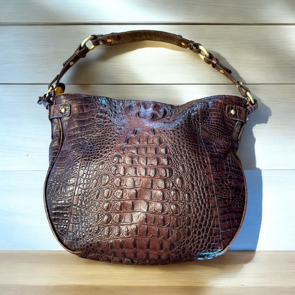 Brahmin 🐊 Chocolate Brown Embossed Leather Shoulder bag - Picture 3 of 14
